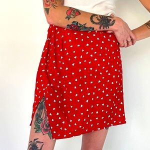 NASTY GAL Red Wrap Skirt with Small Hearts Pattern